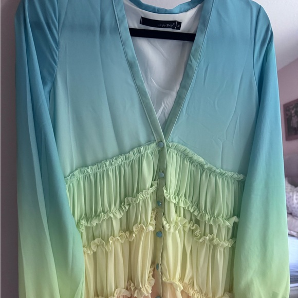 Rainbow Ombré Long Sleeve Plunge Sundress - Picture 4 of 6